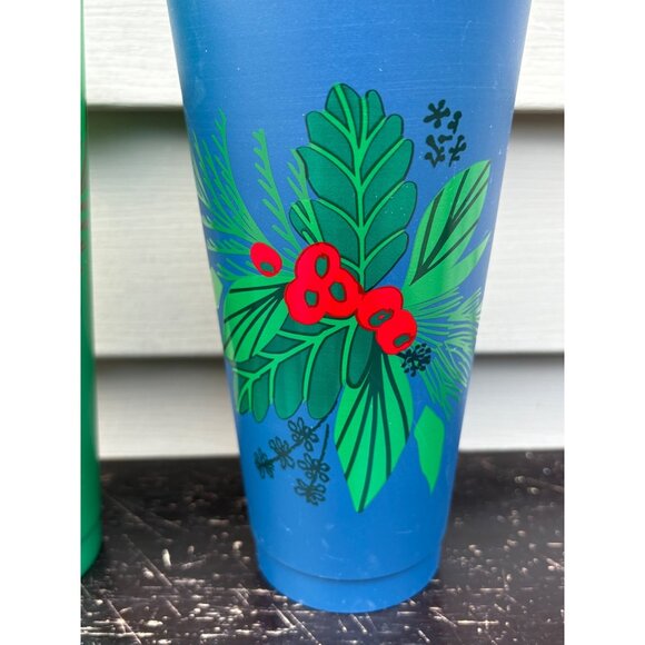 Starbucks Holiday 2021Reusable Plastic Cold Cups Set Of 2 Green & Blue Christmas - Picture 2 of 8